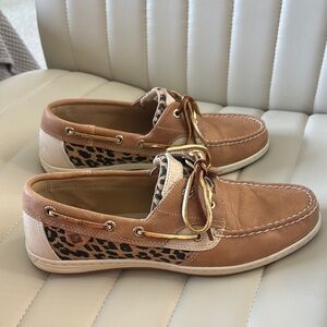 Sperry Tan Leopard Print Boat Shoes